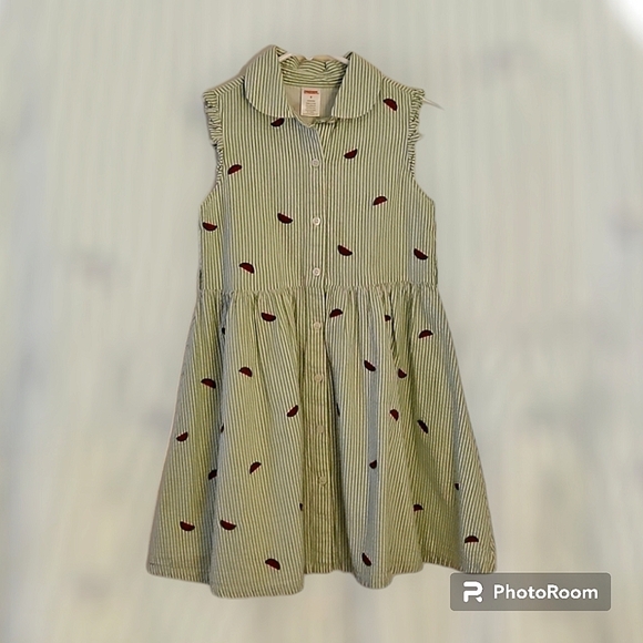 3/$30 GYMBOREE Green Striped Embroidered Watermelon Sleeveless Jumper Dress - Picture 1 of 5